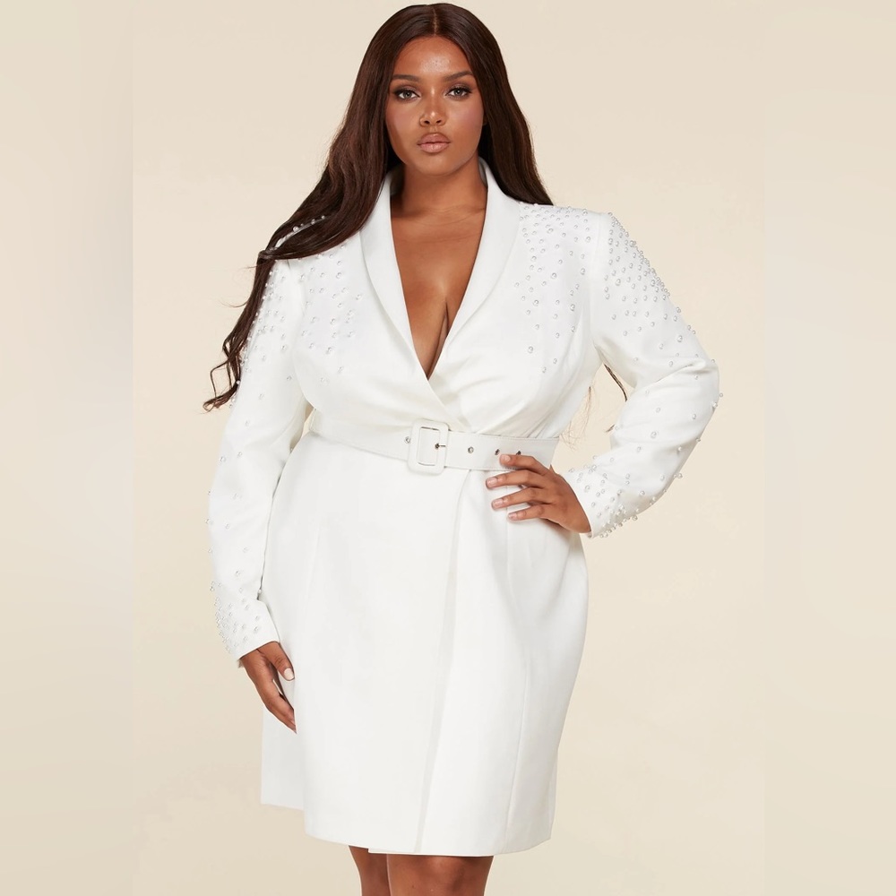 Belted, Pearl Blazer Dress NWT